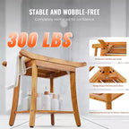 VEVOR Teak Shower Bench, 22 x 14.4 x 18.5 in, Waterproof Wood Shower Stool with Storage Shelf, 300 lbs Maximum Load Capacity, Natural Teak