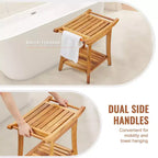 VEVOR Teak Shower Bench, 22 x 14.4 x 18.5 in, Waterproof Wood Shower Stool with Storage Shelf, 300 lbs Maximum Load Capacity, Natural Teak