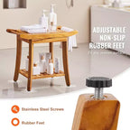 VEVOR Teak Shower Bench, 22 x 14.4 x 18.5 in, Waterproof Wood Shower Stool with Storage Shelf, 300 lbs Maximum Load Capacity, Natural Teak