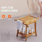 VEVOR Teak Shower Bench, 22 x 14.4 x 18.5 in, Waterproof Wood Shower Stool with Storage Shelf, 300 lbs Maximum Load Capacity, Natural Teak