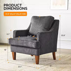 VINGLI Mid-Century Modern Accent Chair, Black Upholstered Armchair Comfy Sofa Chair Reading Chair