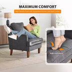 VINGLI Mid-Century Modern Accent Chair, Black Upholstered Armchair Comfy Sofa Chair Reading Chair