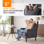 VINGLI Mid-Century Modern Accent Chair, Black Upholstered Armchair Comfy Sofa Chair Reading Chair