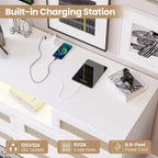 CuisinSmart Cassettiera Moderna in Rattan, Cassettiera LED con Stazione di Ricarica, Comò e Cassettiere in Legno con 6 Cassetti, Mobile TV per Armadio