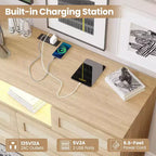 CuisinSmart Cassettiera Moderna in Rattan, Cassettiera LED con Stazione di Ricarica, Comò e Cassettiere in Legno con 6 Cassetti, Mobile TV per Armadio