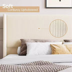 Struttura Letto, Letto Imbottito con Base a Piattaforma in Velluto a Coste e Testiera con Ali Verticali a Canali, Robuste Doghe in Legno, Nessun Box Spring Necessario