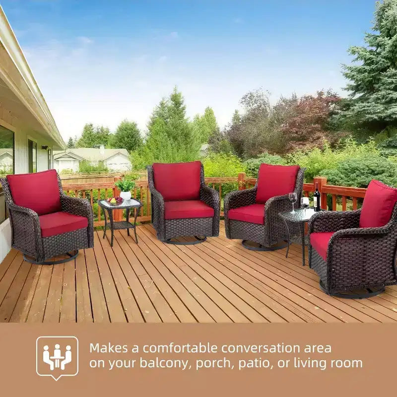 Acekool 3-Piece Swivel Rocking Chair Set - Outdoor Rattan with Side Table