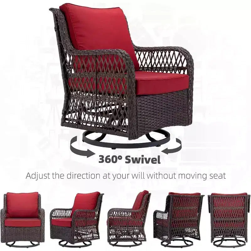 Acekool 3-Piece Swivel Rocking Chair Set - Outdoor Rattan with Side Table
