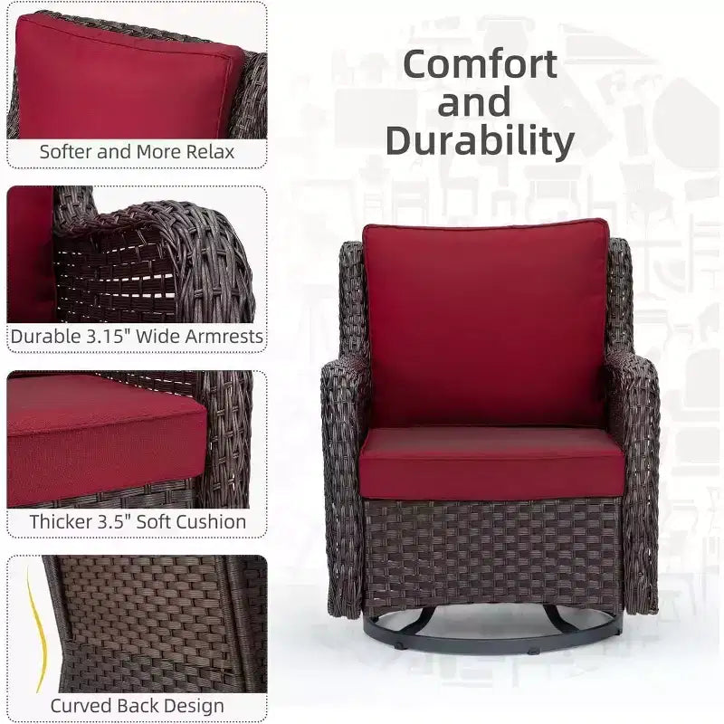 Acekool 3-Piece Swivel Rocking Chair Set - Outdoor Rattan with Side Table