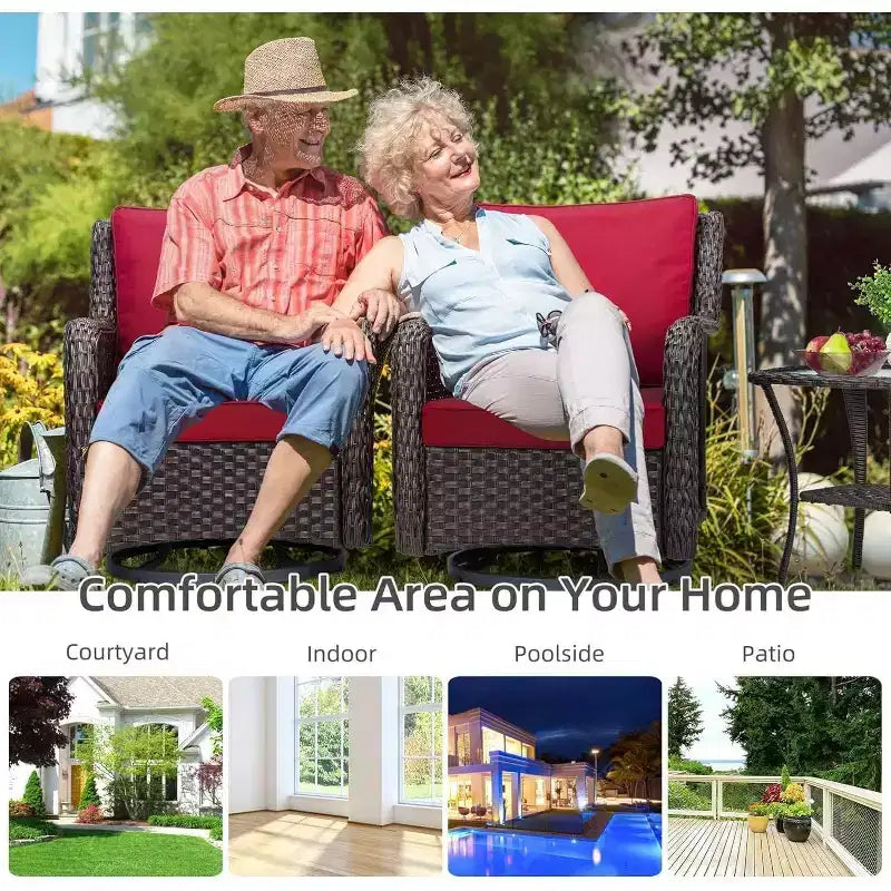 Acekool 3-Piece Swivel Rocking Chair Set - Outdoor Rattan with Side Table
