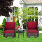 Acekool 3-Piece Swivel Rocking Chair Set - Outdoor Rattan with Side Table
