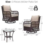 Acekool 3-Piece Swivel Rocking Chair Set - Outdoor Rattan with Side Table