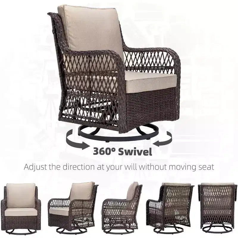 Acekool 3-Piece Swivel Rocking Chair Set - Outdoor Rattan with Side Table