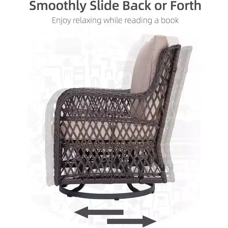 Acekool 3-Piece Swivel Rocking Chair Set - Outdoor Rattan with Side Table