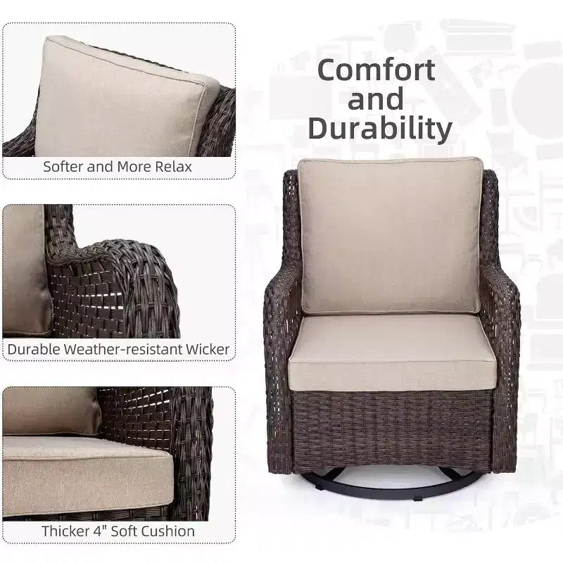 Acekool 3-Piece Swivel Rocking Chair Set - Outdoor Rattan with Side Table