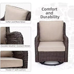 Acekool 3-Piece Swivel Rocking Chair Set - Outdoor Rattan with Side Table