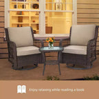 Acekool 3-Piece Swivel Rocking Chair Set - Outdoor Rattan with Side Table