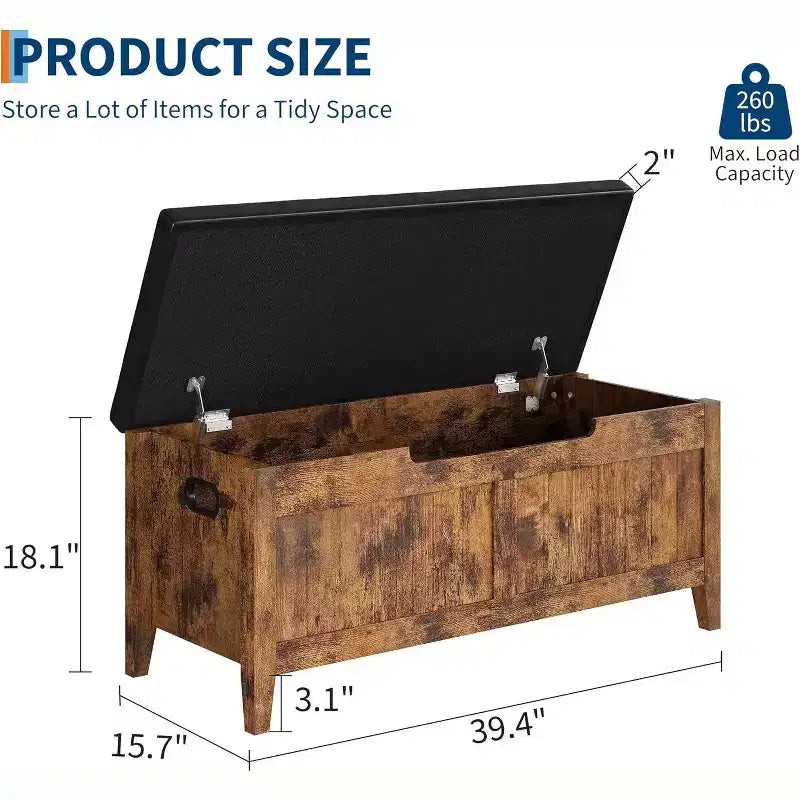 Acekool 39 Storage Bench with Cushion Seat and Safety Hinges  Entryway & Bedroom Shoe Organizer