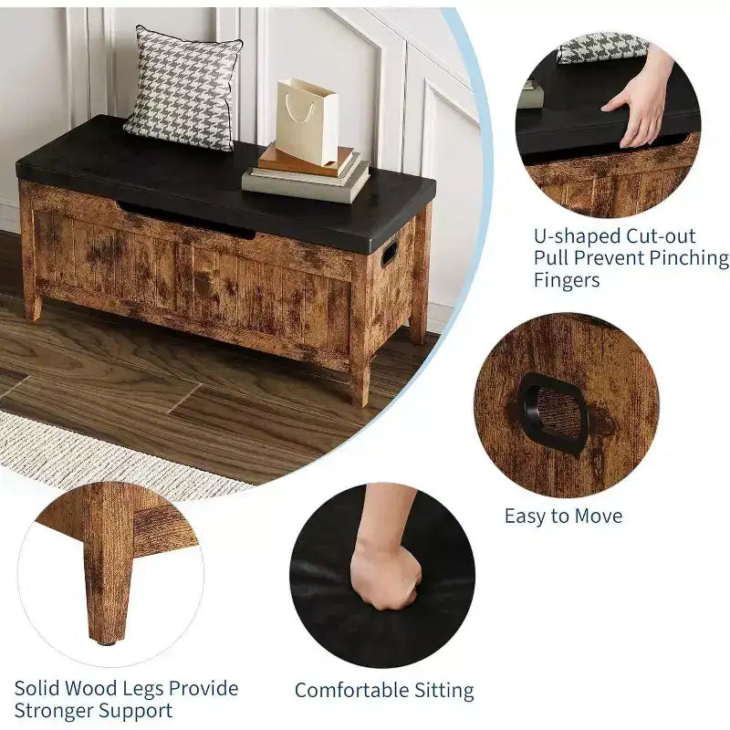 Acekool 39 Storage Bench with Cushion Seat and Safety Hinges  Entryway & Bedroom Shoe Organizer