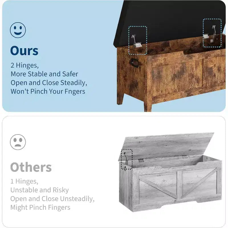 Acekool 39 Storage Bench with Cushion Seat and Safety Hinges  Entryway & Bedroom Shoe Organizer