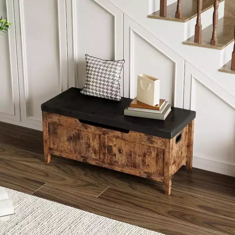 Acekool 39 Storage Bench with Cushion Seat and Safety Hinges  Entryway & Bedroom Shoe Organizer