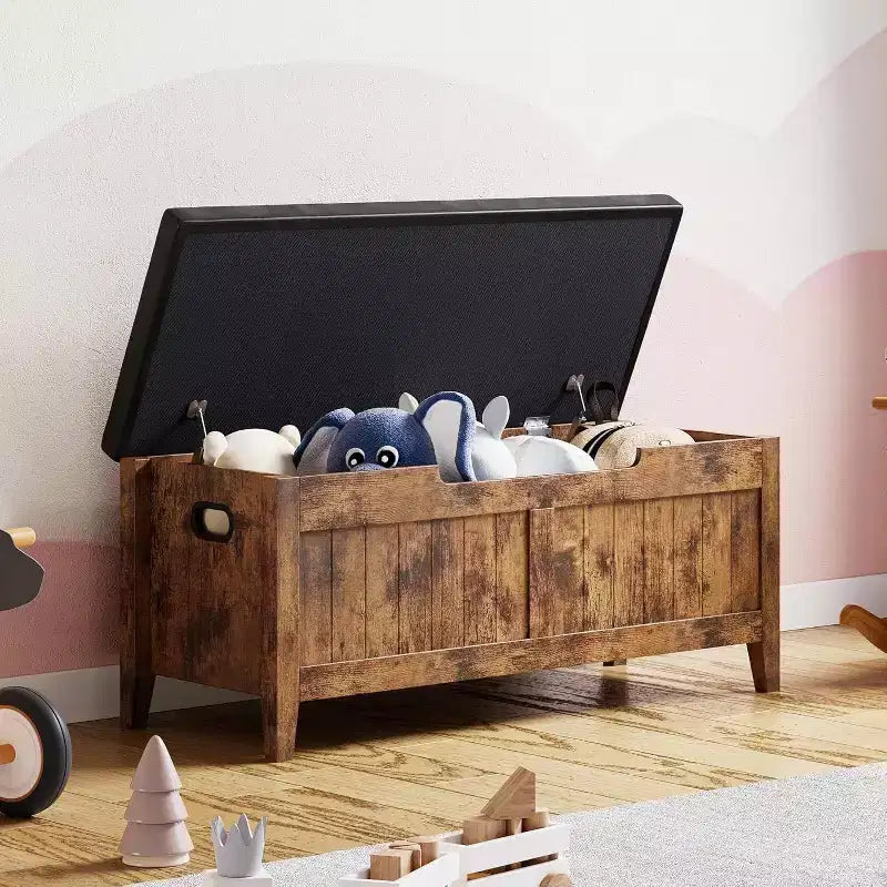 Acekool 39 Storage Bench with Cushion Seat and Safety Hinges  Entryway & Bedroom Shoe Organizer