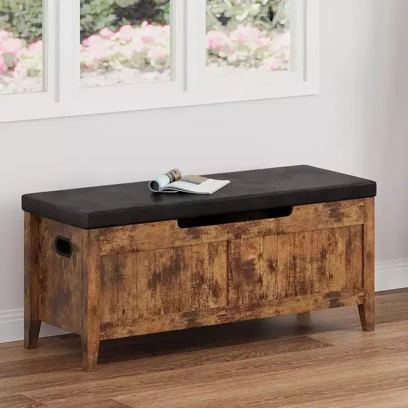 Acekool 39 Storage Bench with Cushion Seat and Safety Hinges  Entryway & Bedroom Shoe Organizer