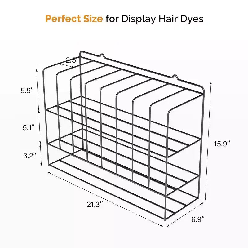 Hair Color Organizer Rack, 2-Tier Wall-Mounted Metal Salon Storage Display for Hair Dye Tubes, Silver