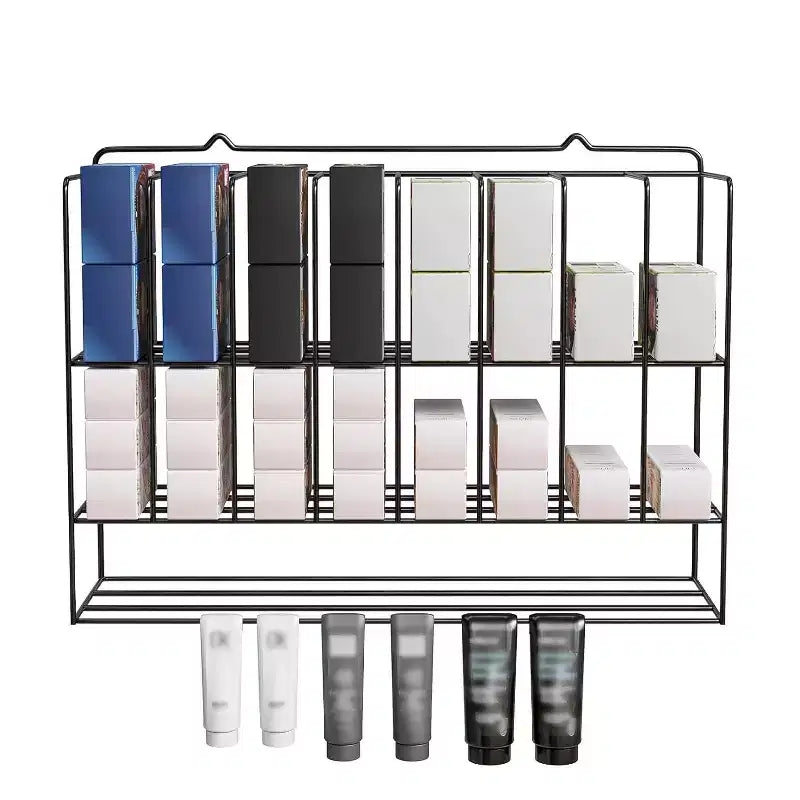 Hair Color Organizer Rack, 2-Tier Wall-Mounted Metal Salon Storage Display for Hair Dye Tubes, Silver