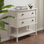 Okak Farmhouse Solid Wood 2-Drawer Dresser Side Table with Shelf, Bedside, End Table for Living Room