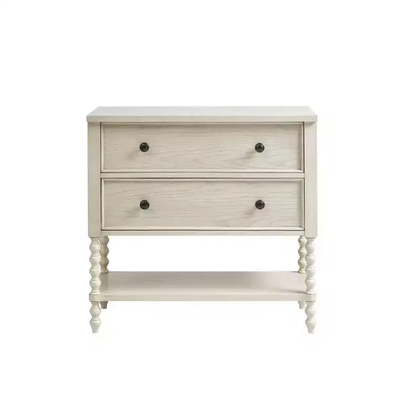 Okak Farmhouse Solid Wood 2-Drawer Dresser Side Table with Shelf, Bedside, End Table for Living Room