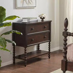 Okak Farmhouse Solid Wood 2-Drawer Dresser Side Table with Shelf, Bedside, End Table for Living Room
