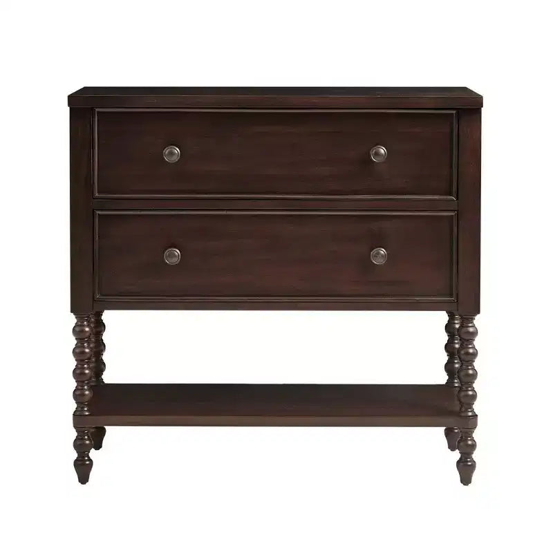 Okak Farmhouse Solid Wood 2-Drawer Dresser Side Table with Shelf, Bedside, End Table for Living Room