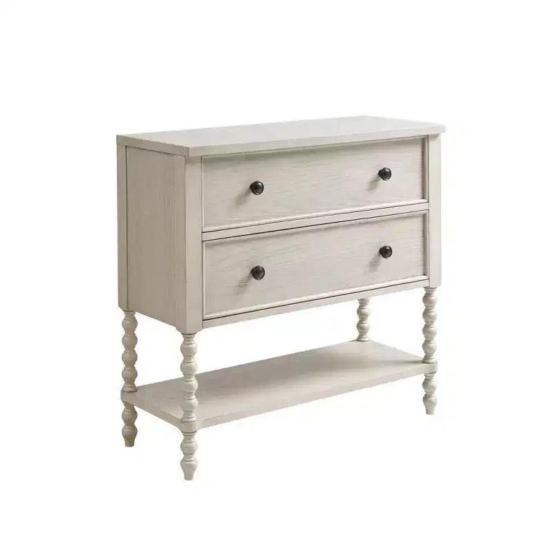 Okak Farmhouse Solid Wood 2-Drawer Dresser Side Table with Shelf, Bedside, End Table for Living Room