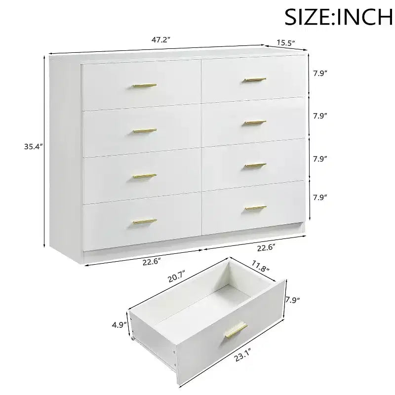 Okak Modern 8/9-Drawer Dresser with Gold Handles, Wide Bedroom Storage Chest for Living Room