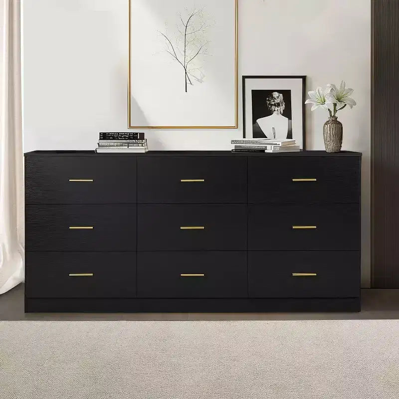 Okak Modern 8/9-Drawer Dresser with Gold Handles, Wide Bedroom Storage Chest for Living Room