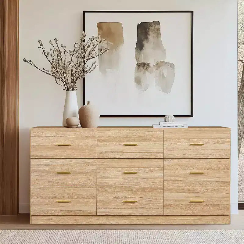 Okak Modern 8/9-Drawer Dresser with Gold Handles, Wide Bedroom Storage Chest for Living Room