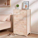VINGLI Cassettiera Alta a 6 Cassetti in Legno Massello Naturale Non Finito per Camera da Letto, Cassettiera Stile Fattoria DIY Colore Legno di Gomma
