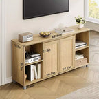 GustoWave Boho TV Stand for up to 70 Inch TVs, Media Console with Rattan Doors & Open Shelves for Living Room, Natural