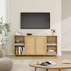 GustoWave Boho TV Stand for up to 70 Inch TVs, Media Console with Rattan Doors & Open Shelves for Living Room, Natural