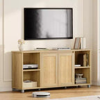 GustoWave Boho TV Stand for up to 70 Inch TVs, Media Console with Rattan Doors & Open Shelves for Living Room, Natural