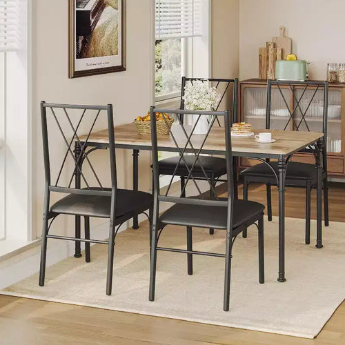 5-Pc Dining Table Set for 4-6 - Kitchen Table with Upholstered Bench, Compact for Small Spaces, Burlywood