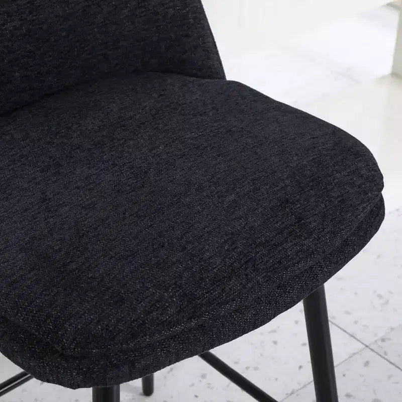 MAYEERTY Set of 2 Counter Height Swivel Bar Stools 360 Swivel Upholstered 25.6in Seat Height Linen Cloth Black for Kitchen Island Pub