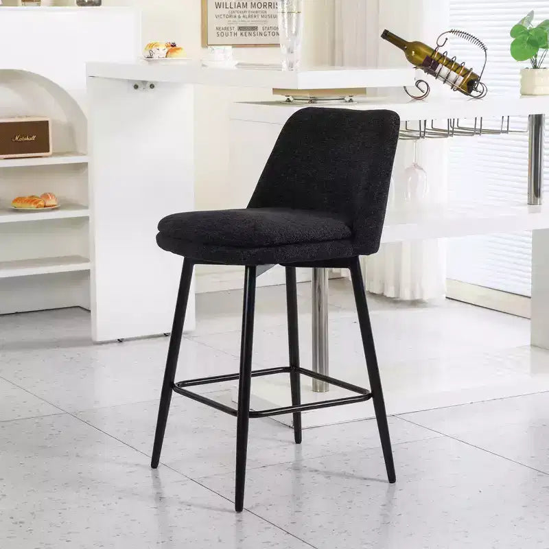 MAYEERTY Set of 2 Counter Height Swivel Bar Stools 360 Swivel Upholstered 25.6in Seat Height Linen Cloth Black for Kitchen Island Pub