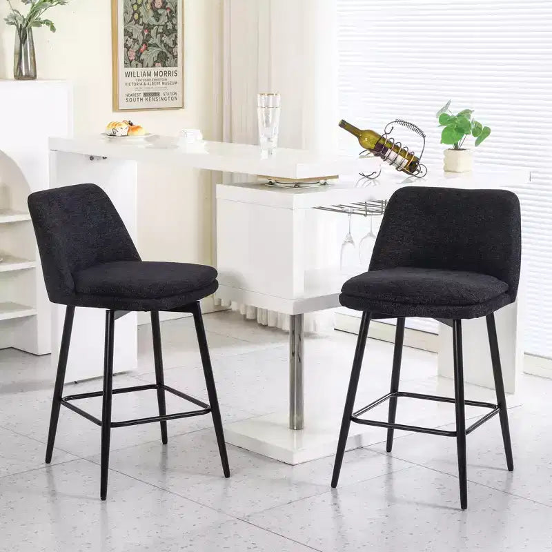 MAYEERTY Set of 2 Counter Height Swivel Bar Stools 360 Swivel Upholstered 25.6in Seat Height Linen Cloth Black for Kitchen Island Pub
