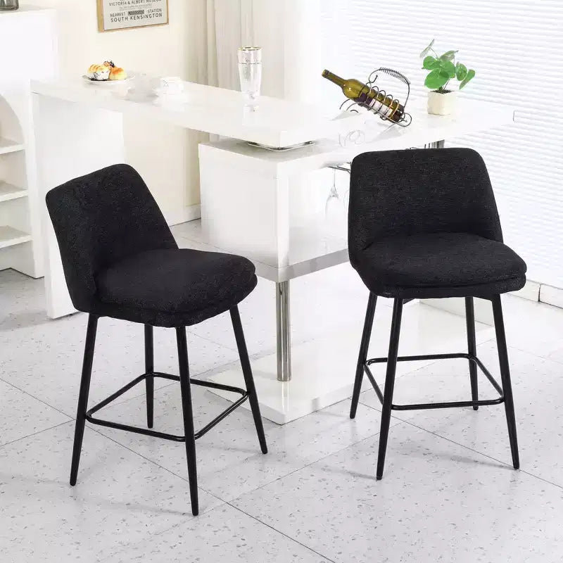 MAYEERTY Set of 2 Counter Height Swivel Bar Stools 360 Swivel Upholstered 25.6in Seat Height Linen Cloth Black for Kitchen Island Pub
