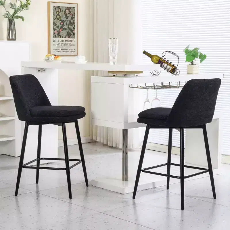 MAYEERTY Set of 2 Counter Height Swivel Bar Stools 360 Swivel Upholstered 25.6in Seat Height Linen Cloth Black for Kitchen Island Pub