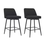 MAYEERTY Set of 2 Counter Height Swivel Bar Stools 360 Swivel Upholstered 25.6in Seat Height Linen Cloth Black for Kitchen Island Pub