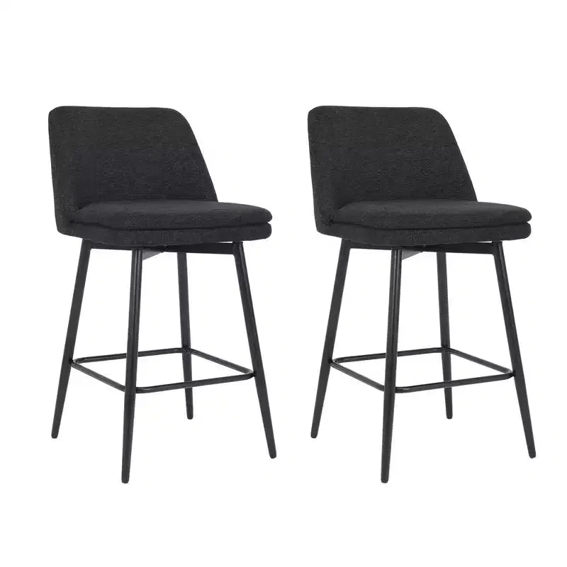 MAYEERTY Set of 2 Counter Height Swivel Bar Stools 360 Swivel Upholstered 25.6in Seat Height Linen Cloth Black for Kitchen Island Pub
