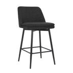 MAYEERTY Set of 2 Counter Height Swivel Bar Stools 360 Swivel Upholstered 25.6in Seat Height Linen Cloth Black for Kitchen Island Pub